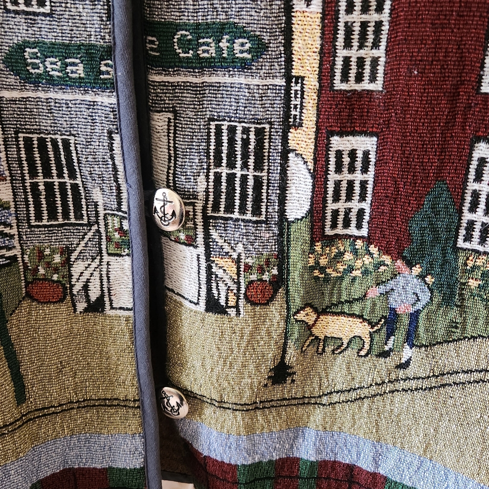 Vintage Blair Seaside Horse Dog Tapestry Jacket Womens Large Button Up Coastal - Picture 7 of 7